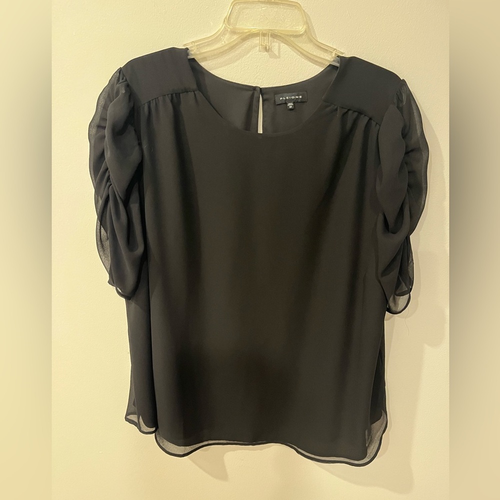 🩷 2 for $15 Pleione Nordstrom Black Sheer Puff-Sleeve Chiffon Blouse - Picture 6 of 8